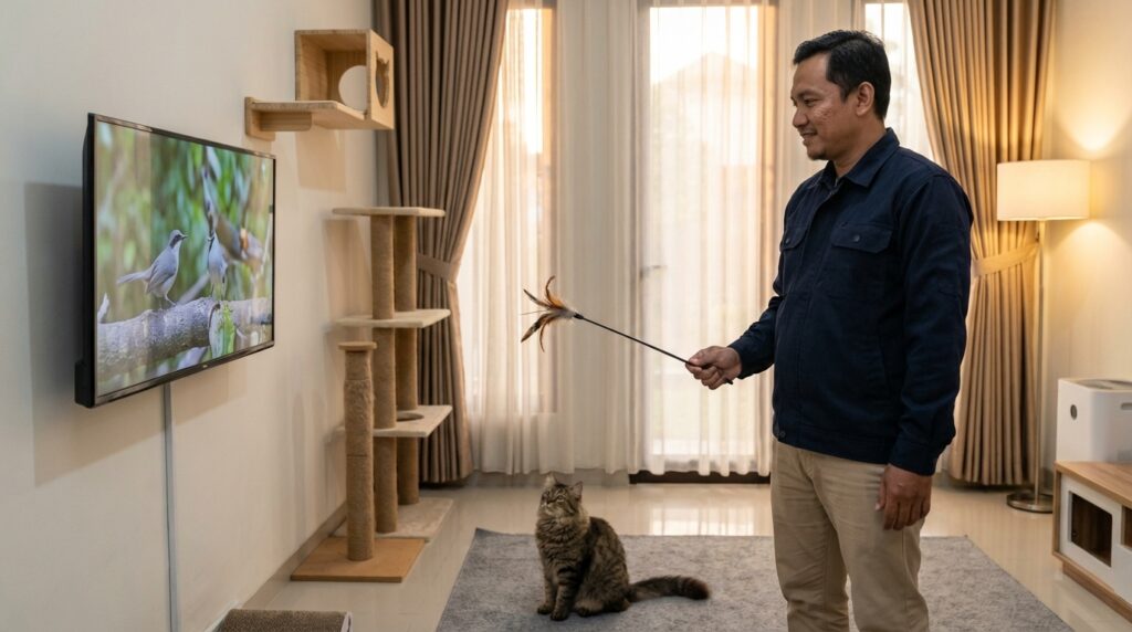 Durasi aman video Cat TV untuk kucing indoor agar tidak overstimulated dan agresif