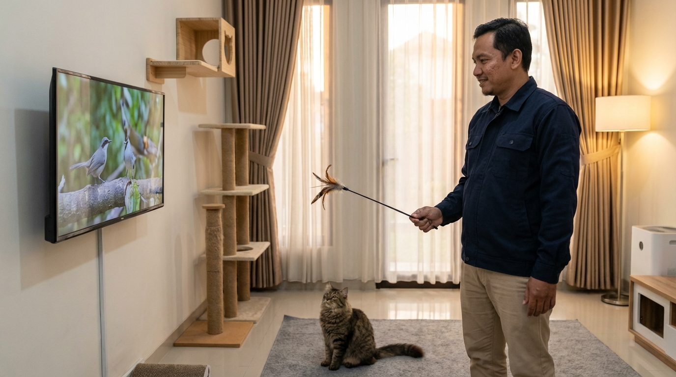 Durasi aman video Cat TV untuk kucing indoor agar tidak overstimulated dan agresif