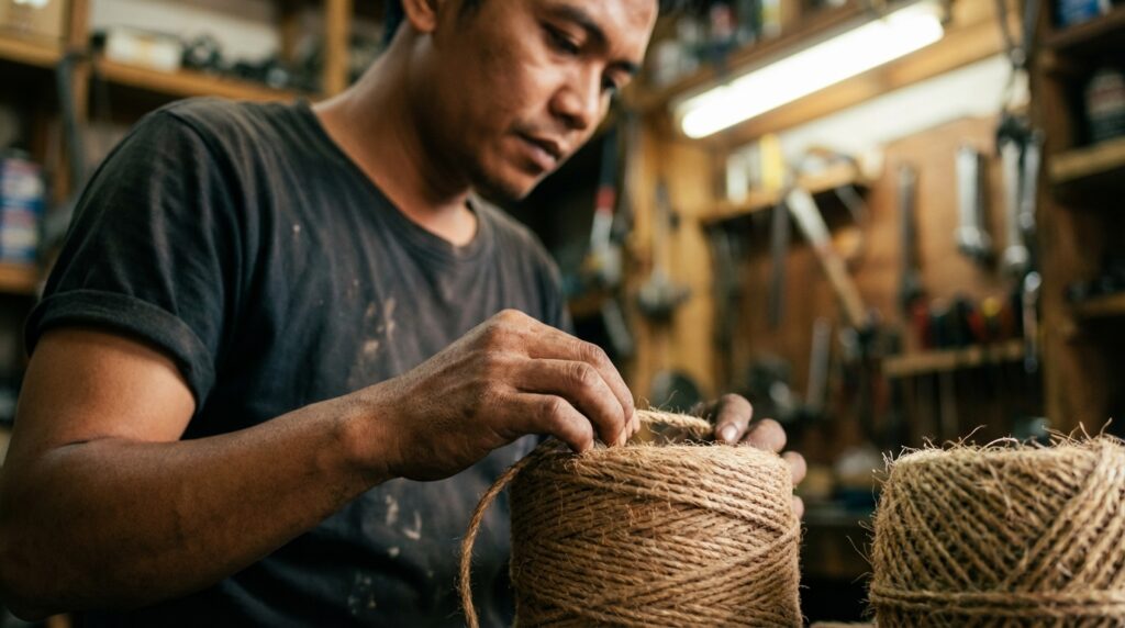 Perbandingan material tali garukan kucing sisal dan tali rami untuk scratching post indoor.