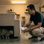 Contoh blind spot aman untuk kucing submisif dengan dua jalur keluar dan penghalang visual