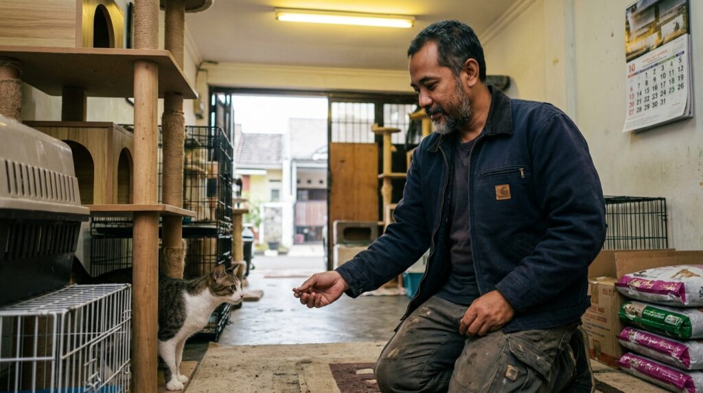 Cara mengatasi kucing takut cat tree dengan stabilisasi, anti slip, dan latihan bertahap