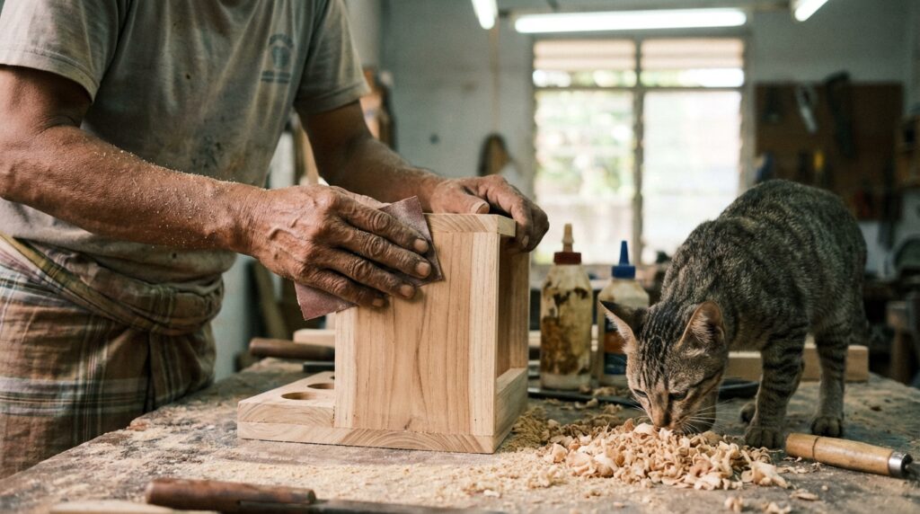 Panduan lengkap desain sistem enrichment kucing indoor dan instalasi cat wall untuk mencegah stres pada kucing apartemen.