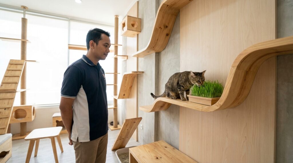 Panduan langkah demi langkah cara menanam catgrass indoor untuk enrichment kucing apartemen oleh Dimas Aryoseto.