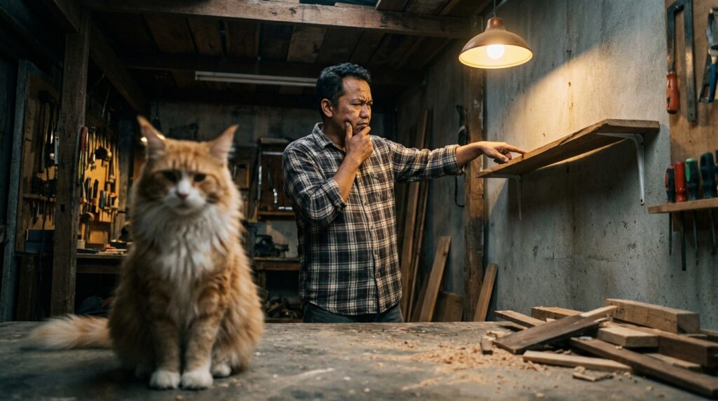 Panduan teknis ukuran lebar ambalan rak kucing ideal untuk tempat tidur nyaman berdasarkan berat badan dan jenis ras kucing indoor.